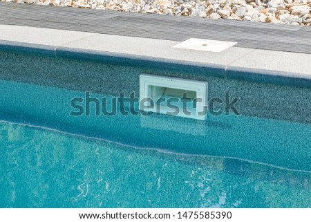 Pool water filtration system. Pure water. View from above. Royalty-Free Stock Photo #1475585390