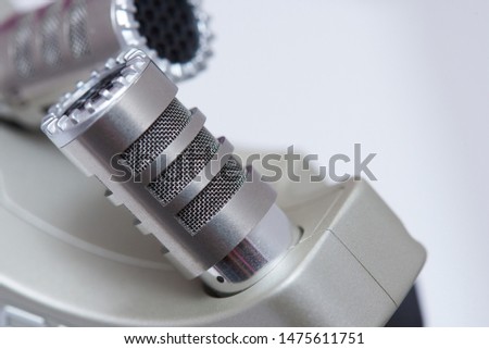Close up view of stereo microphone  isolated on white background