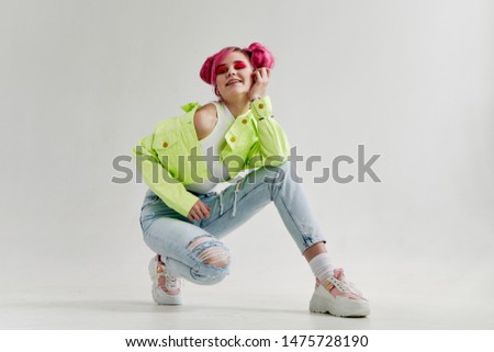 stylish woman with pink hair beauty
