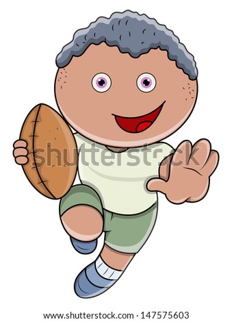 Little Boy Playing Rugby - Vector Cartoon Illustration