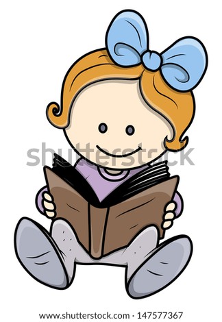 Cute Little Girl Reading a Book - Vector Illustrations