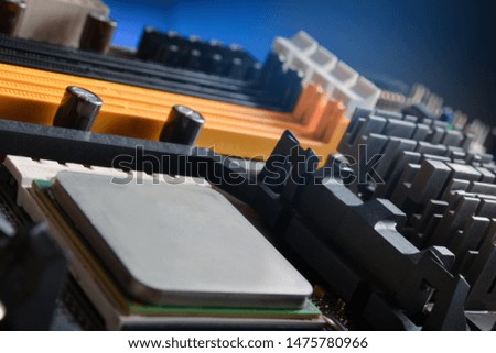 Computer motherboard, central processor in the board, socket
