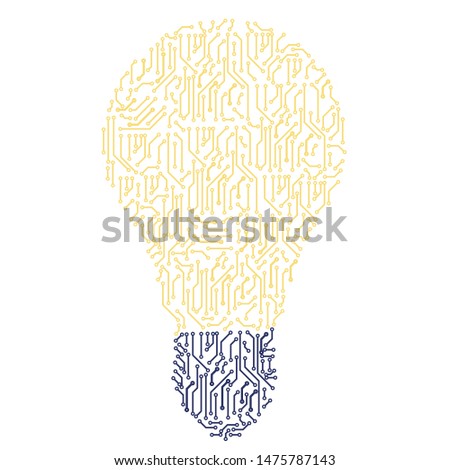 lamp with circuit board in form of human brain.Vector isolated hi-tech illustration - light bulb shape in circuit board pattern elements. Computer technology idea concept.