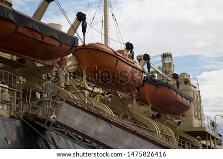 Lifeboats on a ship. Ship
