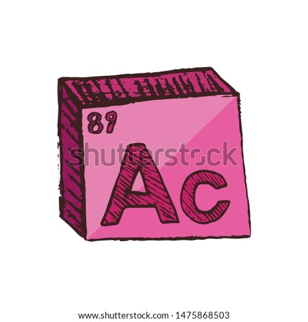 Vector three-dimensional hand drawn chemical pink symbol of transition metal actinium with an abbreviation Ac from the periodic table of the elements isolated on a white background.