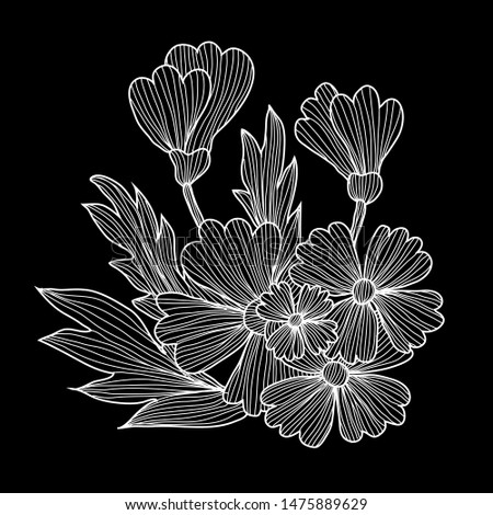 Decorative abstract  flowers, design elements. Can be used for cards, invitations, banners, posters, print design. Floral background in line art style