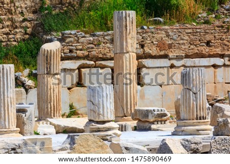 Old ruins of Ephesus or Efes famous site near Kusadasi, Turkey