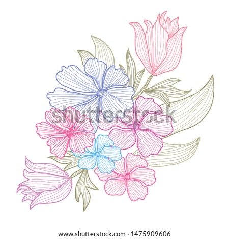 Decorative abstract  flowers, design elements. Can be used for cards, invitations, banners, posters, print design. Floral background in line art style