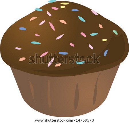 Chocolate with sprinkles cupcake muffin. cake illustration