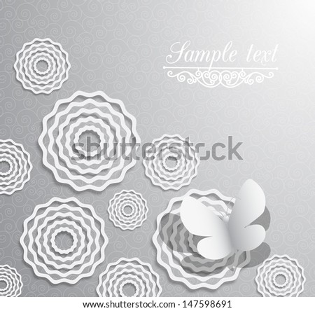 abstract floral background with paper butterfly for your text.