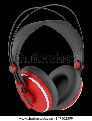 red and black wireless headphones isolated on black background