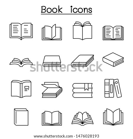 Book icon set in thin line style Royalty-Free Stock Photo #1476028193