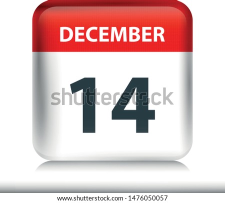 December 14 - Glossy Calendar Icon - Calendar design template - Business vector illustration.