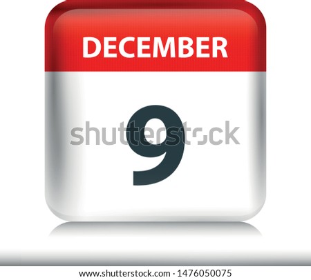 December 9 - Glossy Calendar Icon - Calendar design template - Business vector illustration.