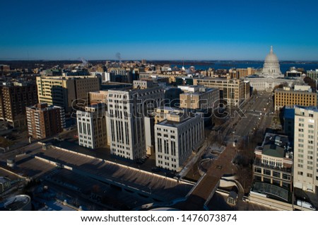 Aerial drone pictures of downtown Madison Wisconsin