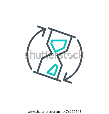 sandglass clock outline flat icon. Single high quality outline logo symbol for web design or mobile app. Thin line waiting logo. Black and blue wait clock icon pictogram isolated on white background Royalty-Free Stock Photo #1476102743