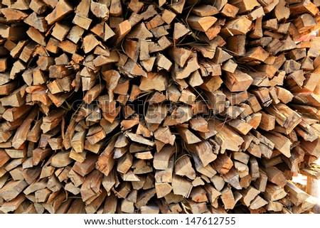 Preparation of firewood for the winter and use for cooking, firewood background, Stacks of firewood in the forest