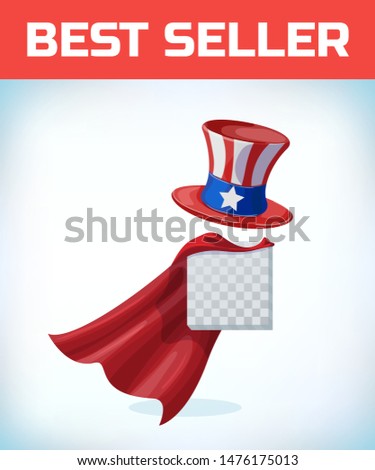 Uncle Sam Hat for American Holidays. American hat. Independence day hat. Masquerade costume headdress. Carnival or Halloween mask. Cartoon Vector illustration. Red cape