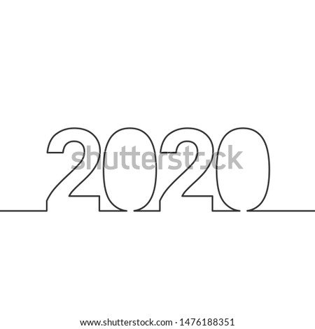 Vector illustration of a continuous line drawing 2020.