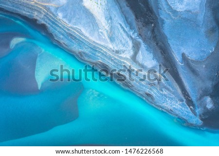 Aerial drone view of a huge riverbed and delta, glacial river system transporting deposits from the Vatnajokull glacier,Iceland Royalty-Free Stock Photo #1476226568