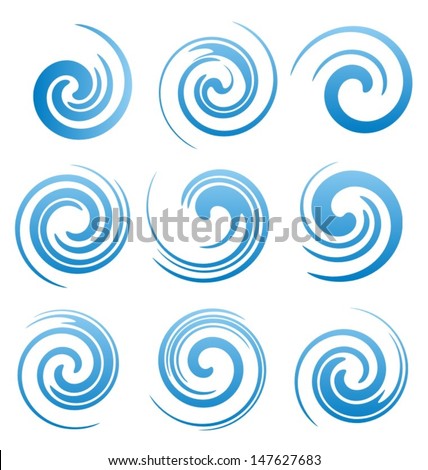 Set of water swirls design elements. Abstract water splash shapes collection. Vector waves symbols, signs and icons.