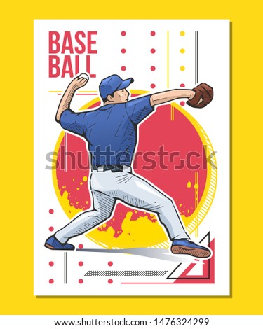 Vector illustration of baseball player throwing the ball on abstract background. Baseball themed sport poster