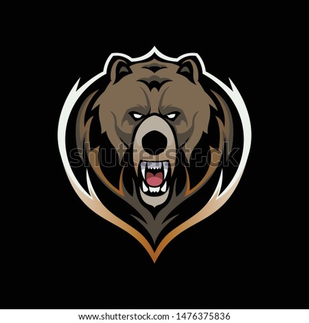 grizzly bear head, face mascot for e sport logo, vector