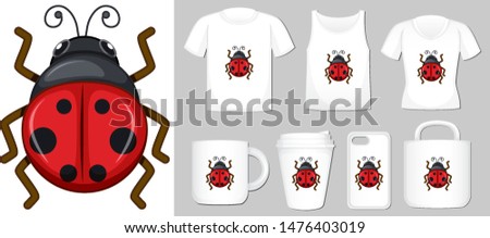 Graphic of ladybug on different product templates illustration