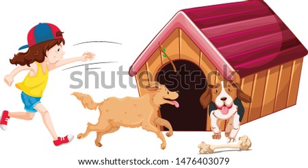 Children with animals on isolated background illustration