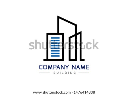 Black and blue real building logo on white background, Creative brand business company, Architecture vector and construction design