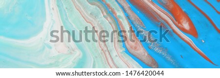photography of abstract marbleized effect background. Blue, mint, cooper and white creative colors. Beautiful paint. banner