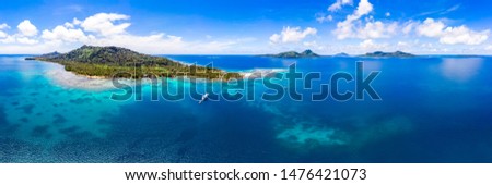Tropical Island Panorama from the Air in Micronesia Royalty-Free Stock Photo #1476421073