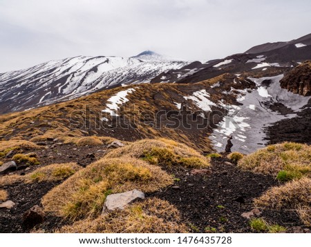 Landscape of Etna volcano, Sicily, Italy. Deserted martian-like surface. Beautiful Travel photography