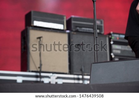 Blurried loudspeaker on the stage at a music festival