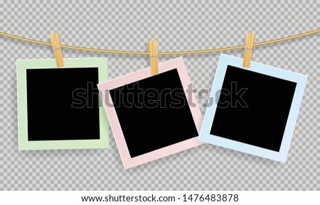 Color pastel of Retro realistic photo frame with paper clip of wood isolated on transparent background