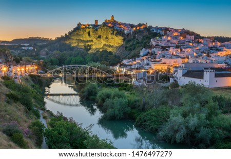 Scenic sight at sunset in Arcos de la Frontera, province of Cadiz, Andalusia, Spain. Royalty-Free Stock Photo #1476497279