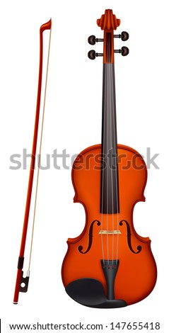 Vector illustration -  isolated vector violin with the fiddle stick. Created with gradient mesh.