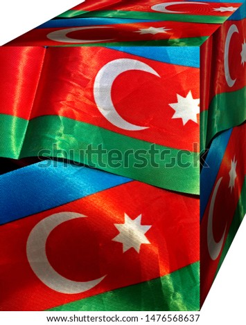 Ribbon of the flag of Azerbaijan. Background. 3D.  Cubism 