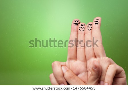 Elegant happy face fingers hugs each other