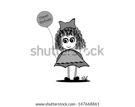 Little Girl With Curls - Balloon - Birthday