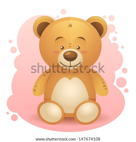 Cute teddy bear children toy realistic drawing isolated