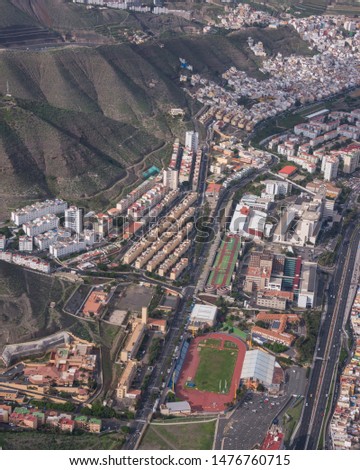 Aerial photography of the suburban areas near the coast of the city of Las Palmas de Gran Canaria, Canary Islands
