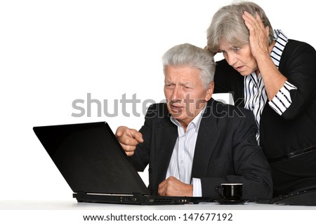 portrait of elderly people working on a white background