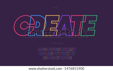Vector create alphabet line color style trendy typography for decoration, t shirt, party poster, printing, banner, promotion, stamp, label, special offer. Modern alphabet. 10 eps