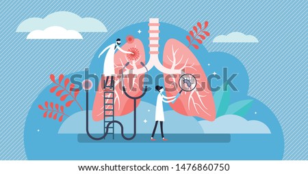 Pulmonology vector illustration. Flat tiny lungs healthcare persons concept. Abstract respiratory system examination and treatment. Internal organ inspection check for illness, disease or problems. Royalty-Free Stock Photo #1476860750