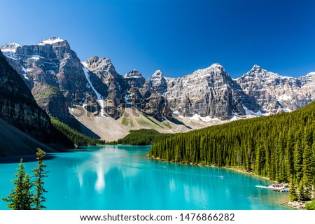 Amazing place to be on earth. Moraine lake, Banff National Park, Alberta, Canada Royalty-Free Stock Photo #1476866282