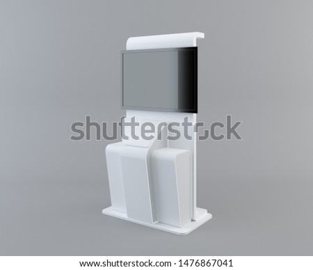 Display with black screen on mobile stand side view with clipping path. 3D rendering
