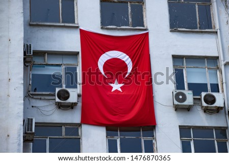 Turkish flag on an old building