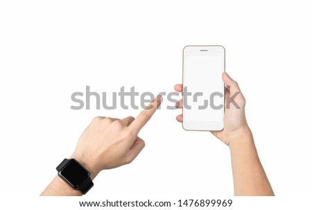 Clipping path, Hand holding smartphone blank screen on isolated. Take your screen to put on advertising.