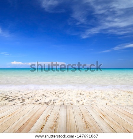 Beach background and wooden table